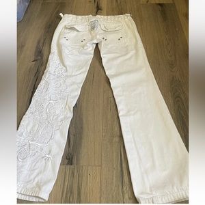 Vintage Da-nang low rise embroidered white pants size 0-00